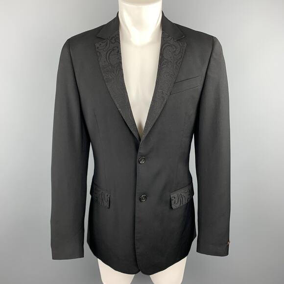 JUST CAVALLI Size 40 Black Wool Lace Notch Lapel Sport Coat - Picture 1 of 7